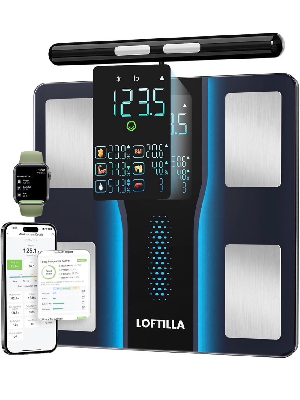 Smart Body Weight Scale - Blue Digital Bathroom Scale